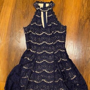 Navy Lace Collared Dress